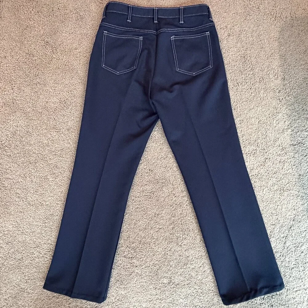 1960's Vintage Weekenders Blue Poly Pants -Lt. Blue Stitching - Men's Size 32x30